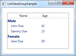 A ListView with items divided into groups