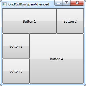 A Grid with both column and row spanning applied to several child controls