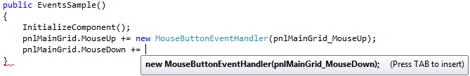 Visual Studio helping to create a new Code-behind event handler